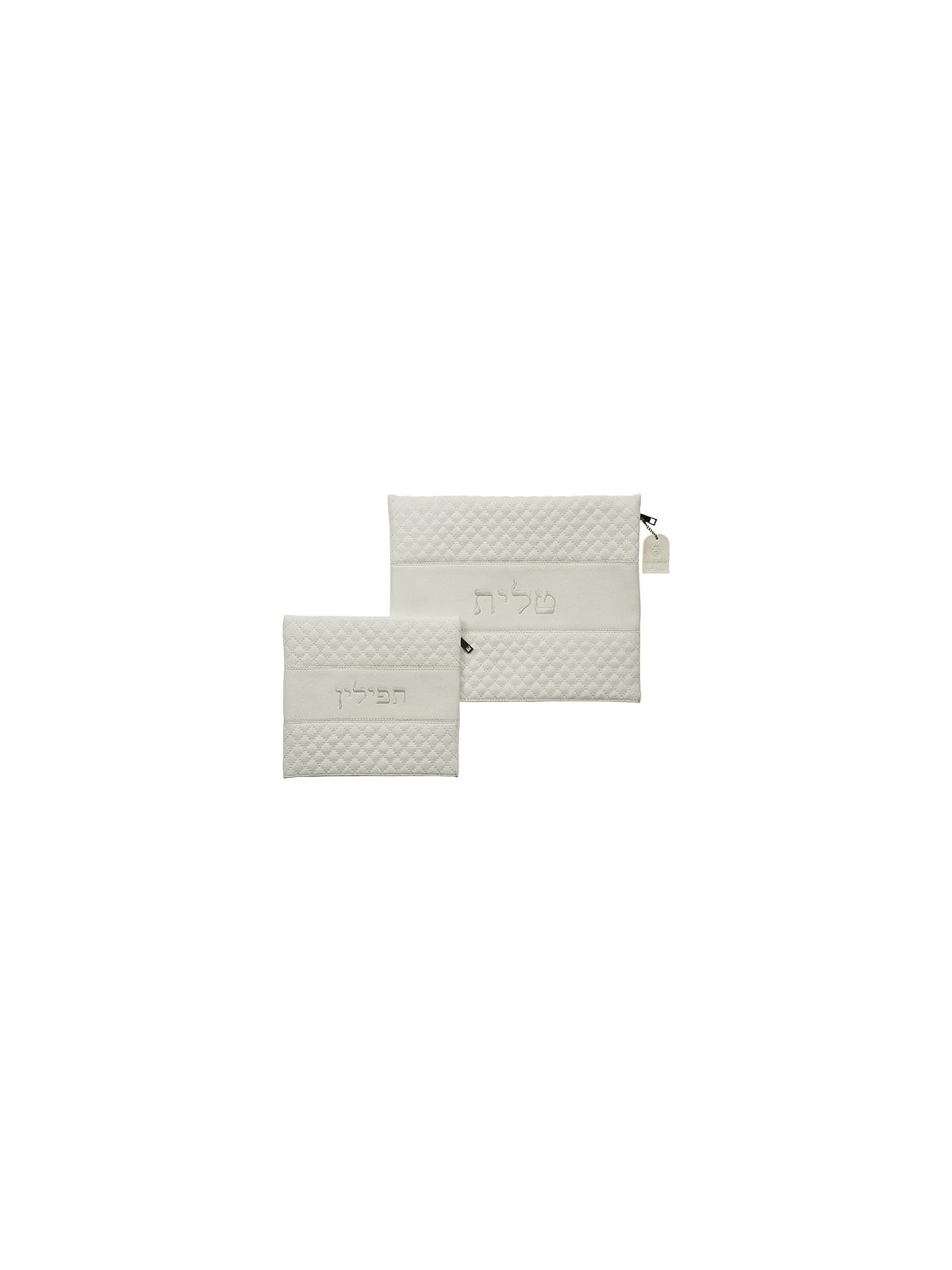 Embroidered White Faux Leather Tallit & Tefillin Bag Set